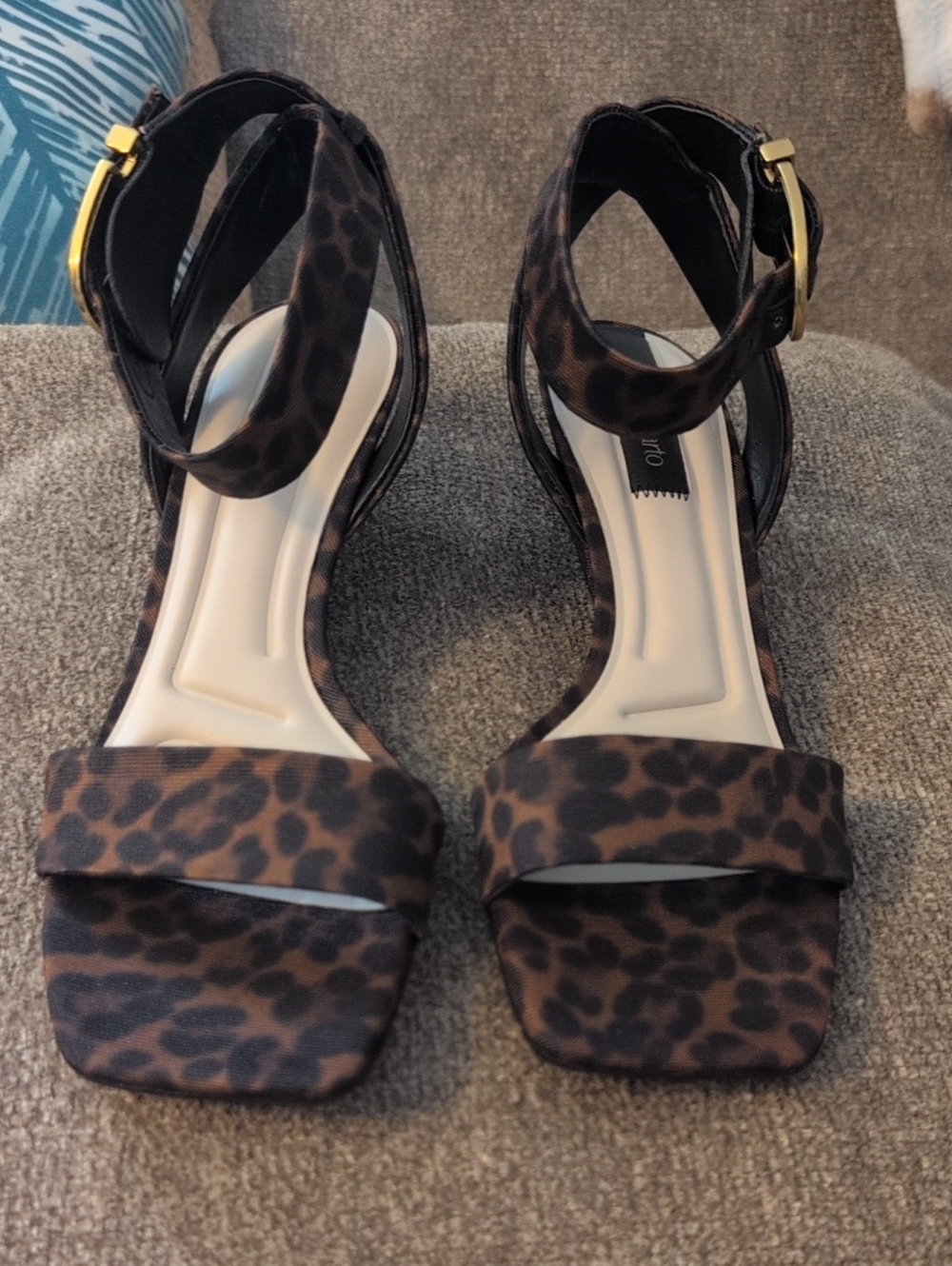 Leopard Print Ankle Strap Sandals - Brown Brand New